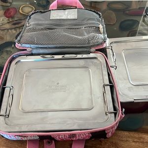 PBK mackenzie Stainless Steel  All N One Bento Box lunchbox (2) w/ peacock bag.